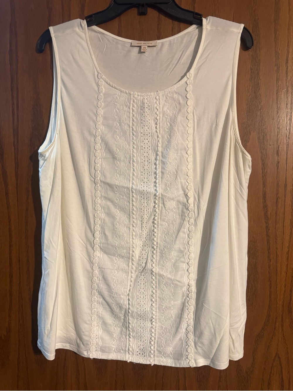 Skies Are Blue White Crochet-Front Sleeveless Tank